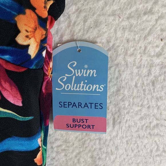 Swim Solutions Triple Tiered Halter Tankini Top Women's 12 Multi Floral Swimwear - Picture 3 of 7